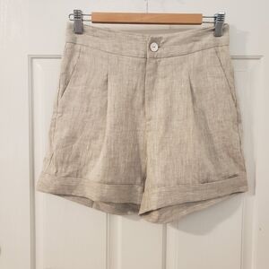 Karen Kane Womens Oat Linen Pleated Rolled Hem High-Waist Shorts